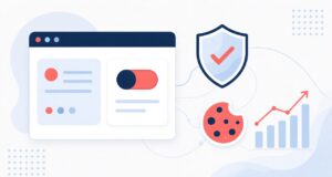 Google Consent Mode Illustration of Google Consent Mode: consent toggle, shield and analytics