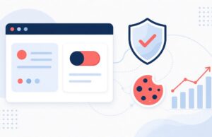 Google Consent Mode Illustration of Google Consent Mode: consent toggle, shield and analytics