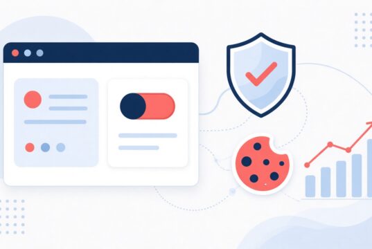 Google Consent Mode Illustration of Google Consent Mode: consent toggle, shield and analytics