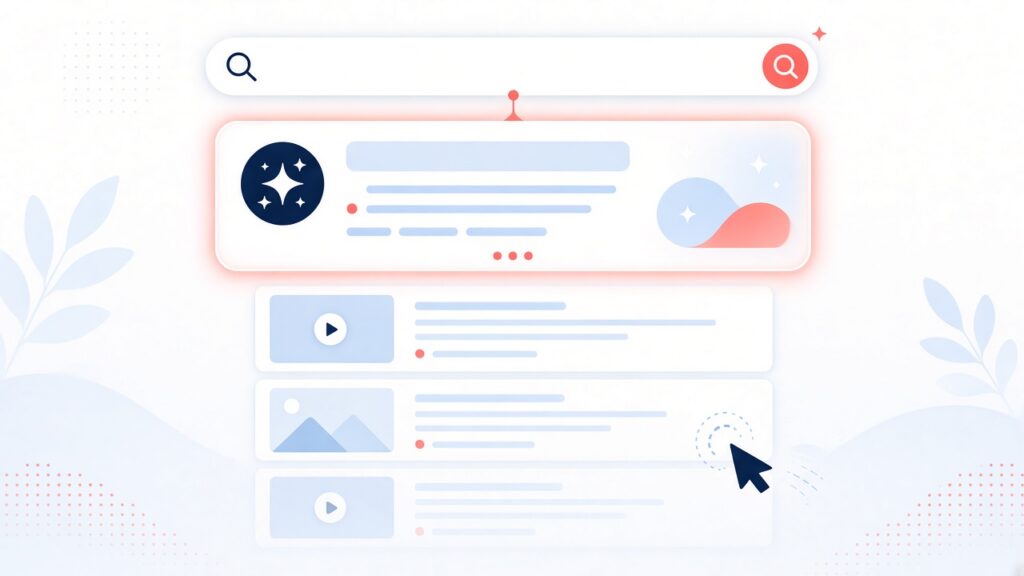 Illustration of zero-click search: AI answer panel above search results