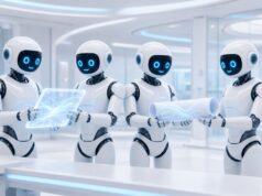 Six Months After OpenClaw: Running My Own AI Agent Team Robots passing instructions to each other along a modern workspace.